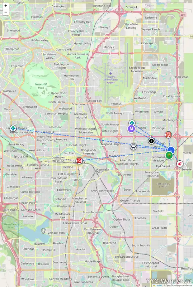 Daily accessibility map for 1135 ABBEYDALE DR NE, Calgary showing nearby schools, grocery stores, parks, LRT stations and nearby amenities
