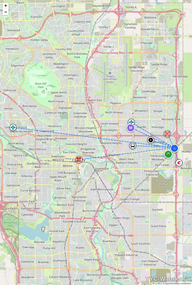 Daily accessibility map for 6 ABERDARE PL NE, Calgary showing nearby schools, grocery stores, parks, LRT stations and nearby amenities