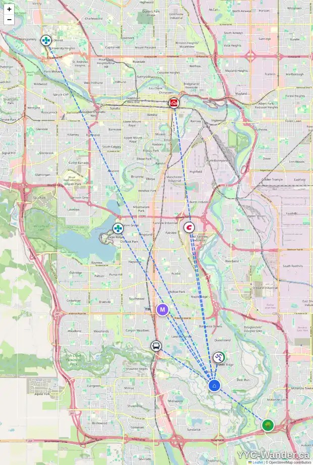 Daily accessibility map for 536 PARKVALLEY RD SE, Calgary showing nearby schools, grocery stores, parks, LRT stations and nearby amenities