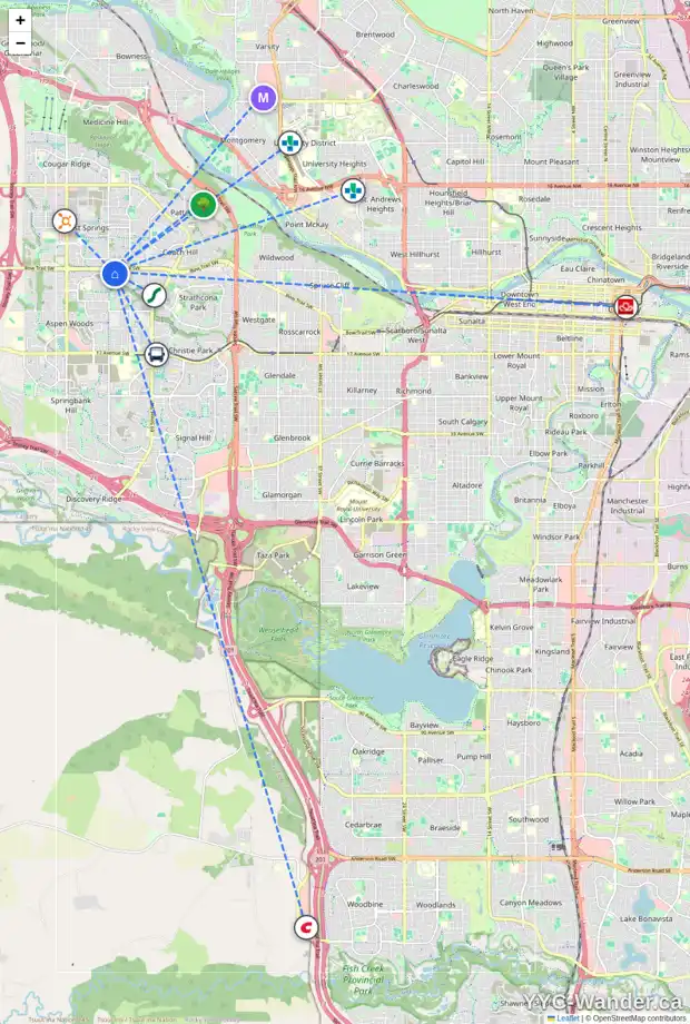 Daily accessibility map for 1429 STRATHCONA DR SW, Calgary showing nearby schools, grocery stores, parks, LRT stations and nearby amenities