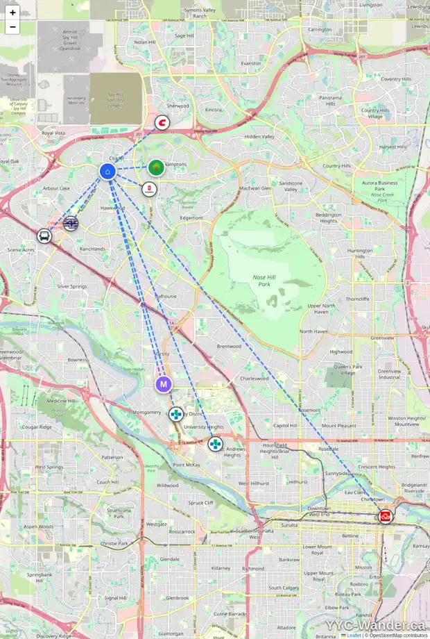 Daily accessibility map for 236 CITADEL PASS CO NW, Calgary showing nearby schools, grocery stores, parks, LRT stations and nearby amenities