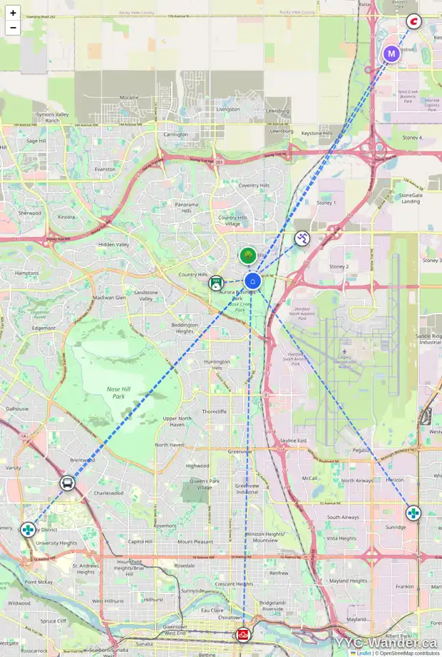 Daily accessibility map for 260 HARVEST GLEN PL NE, Calgary showing nearby schools, grocery stores, parks, LRT stations and nearby amenities