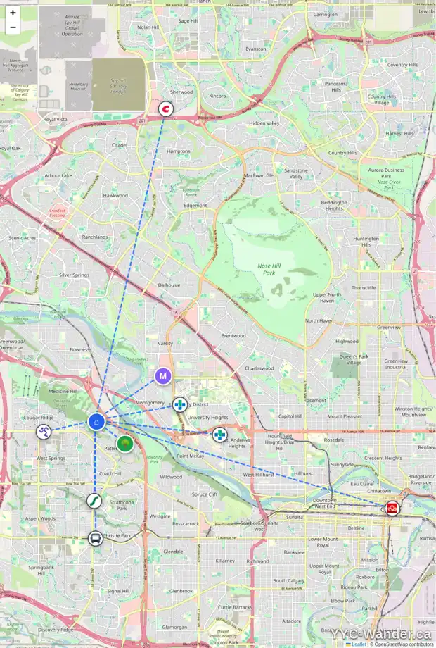 Daily accessibility map for 346 PATTERSON BV SW, Calgary showing nearby schools, grocery stores, parks, LRT stations and nearby amenities