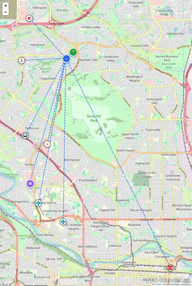 Daily accessibility map for 9175 EDGEBROOK DR NW, Calgary showing nearby schools, grocery stores, parks, LRT stations and nearby amenities
