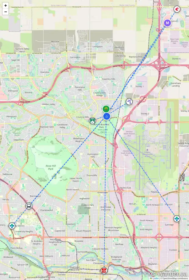 Daily accessibility map for 867 HARVEST HILLS DR NE, Calgary showing nearby schools, grocery stores, parks, LRT stations and nearby amenities