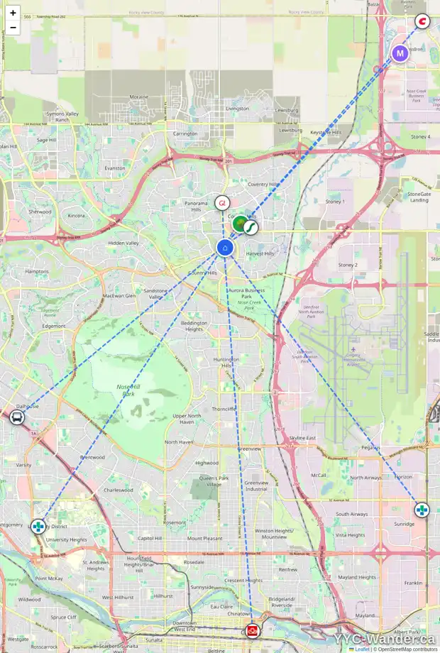 Daily accessibility map for 41 COUNTRY HILLS TC NW, Calgary showing nearby schools, grocery stores, parks, LRT stations and nearby amenities