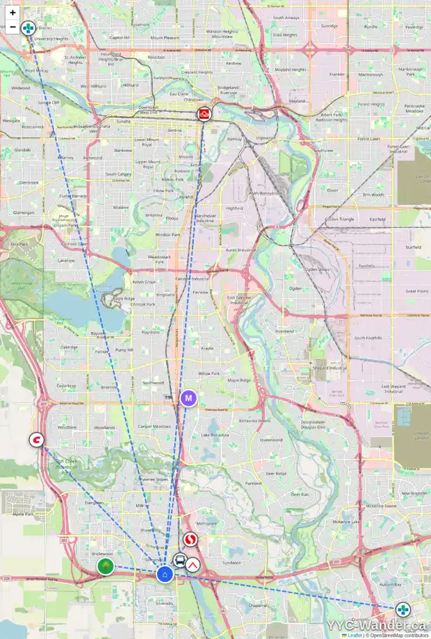 Daily accessibility map for 170 SOMERGLEN RD SW, Calgary showing nearby schools, grocery stores, parks, LRT stations and nearby amenities