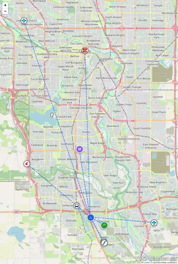 Daily accessibility map for 48 CHAPALINA MR SE, Calgary showing nearby schools, grocery stores, parks, LRT stations and nearby amenities