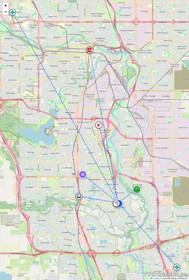 Daily accessibility map for 156 DEERVIEW DR SE, Calgary showing nearby schools, grocery stores, parks, LRT stations and nearby amenities