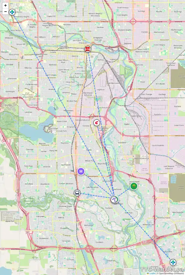 Daily accessibility map for 12 DEERVIEW TC SE, Calgary showing nearby schools, grocery stores, parks, LRT stations and nearby amenities