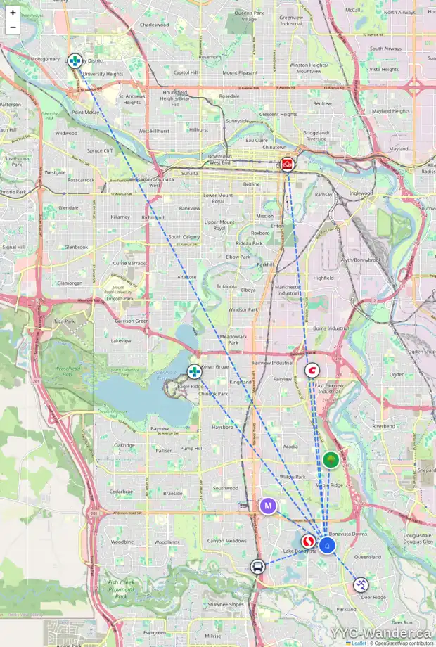 Daily accessibility map for 947 LAKE CHRISTINA WY SE, Calgary showing nearby schools, grocery stores, parks, LRT stations and nearby amenities