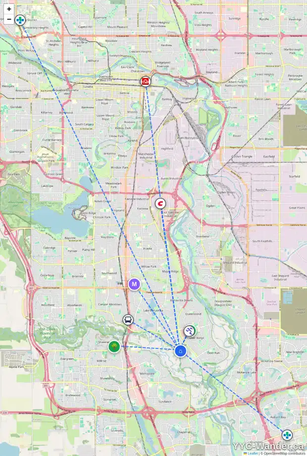 Daily accessibility map for 212 PARKVIEW CR SE, Calgary showing nearby schools, grocery stores, parks, LRT stations and nearby amenities