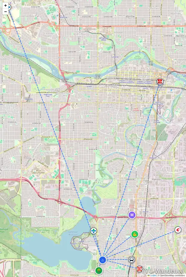 Daily accessibility map for 24 HAYSBORO CR SW, Calgary showing nearby schools, grocery stores, parks, LRT stations and nearby amenities