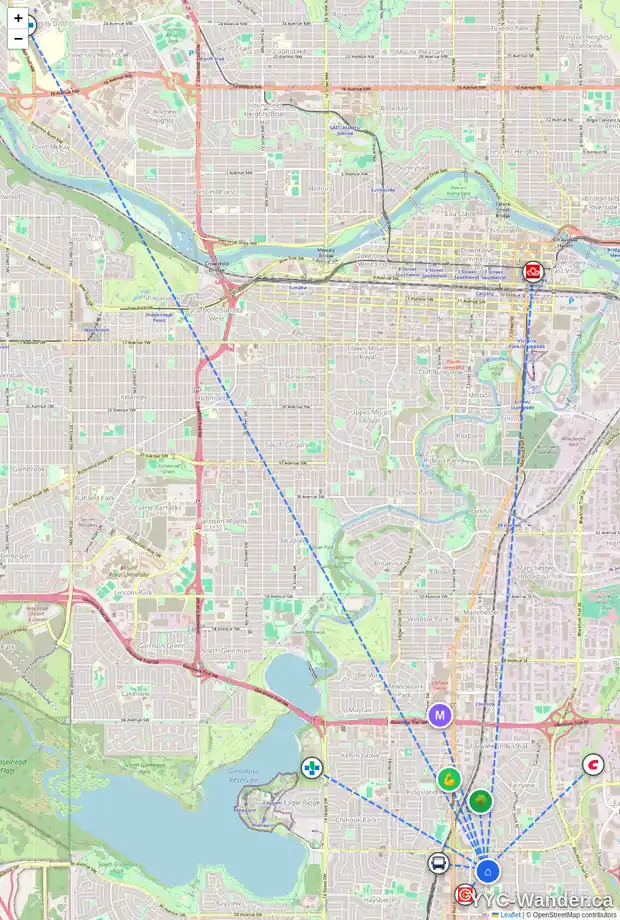 Daily accessibility map for 229 84 AV SE, Calgary showing nearby schools, grocery stores, parks, LRT stations and nearby amenities