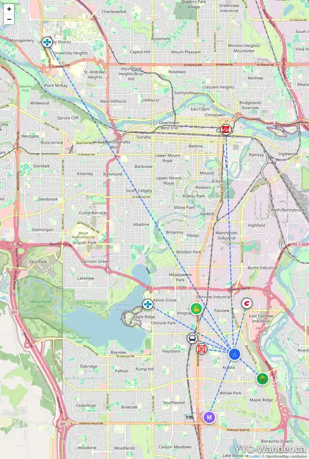 Daily accessibility map for 8916 ANCOURT RD SE, Calgary showing nearby schools, grocery stores, parks, LRT stations and nearby amenities