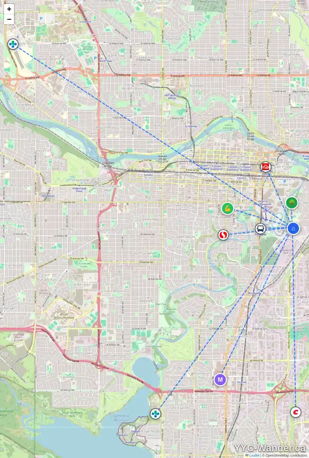 Daily accessibility map for 2319 SPILLER RD SE, Calgary showing nearby schools, grocery stores, parks, LRT stations and nearby amenities