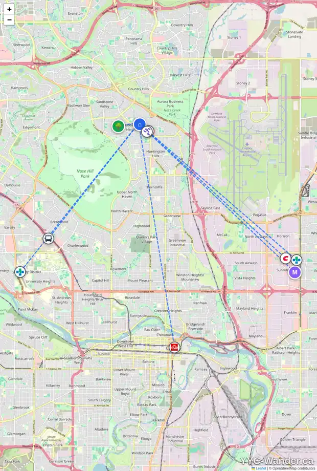 Daily accessibility map for 52 BERMUDA RD NW, Calgary showing nearby schools, grocery stores, parks, LRT stations and nearby amenities