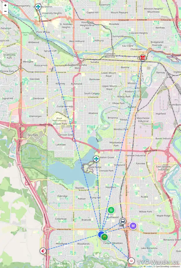 Daily accessibility map for 123 CANTER PL SW, Calgary showing nearby schools, grocery stores, parks, LRT stations and nearby amenities