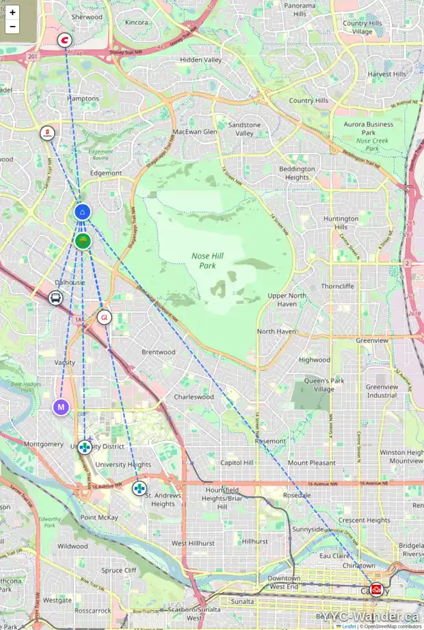Daily accessibility map for 102 EDENSTONE VW NW, Calgary showing nearby schools, grocery stores, parks, LRT stations and nearby amenities