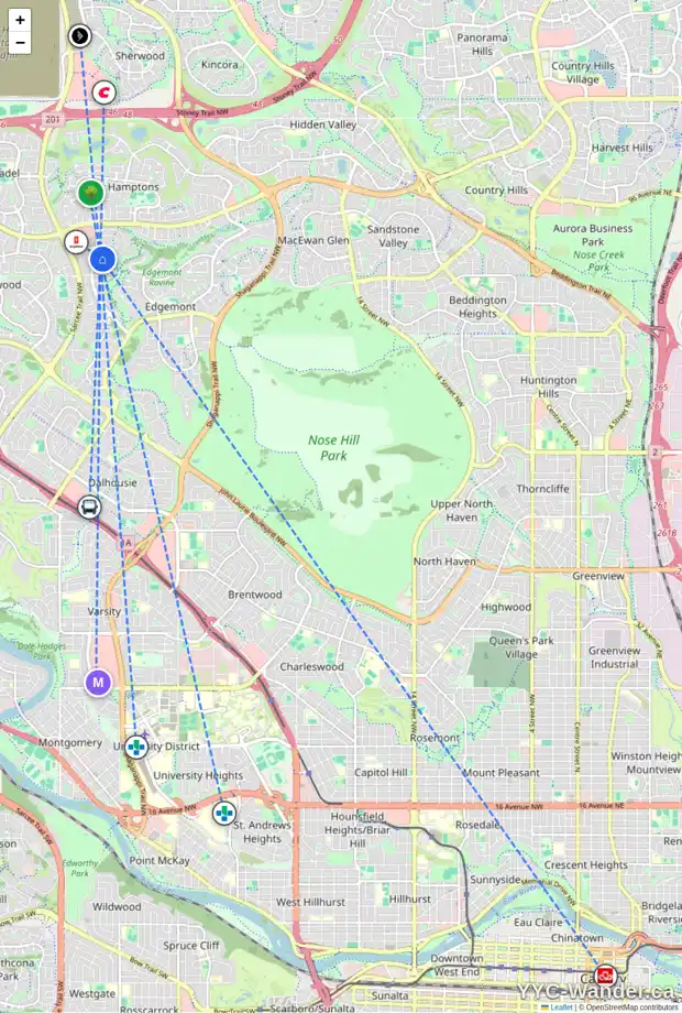 Daily accessibility map for 51 EDGERIDGE WY NW, Calgary showing nearby schools, grocery stores, parks, LRT stations and nearby amenities