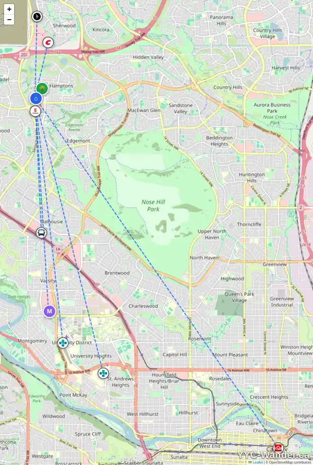 Daily accessibility map for 132 HAMPSHIRE CI NW, Calgary showing nearby schools, grocery stores, parks, LRT stations and nearby amenities