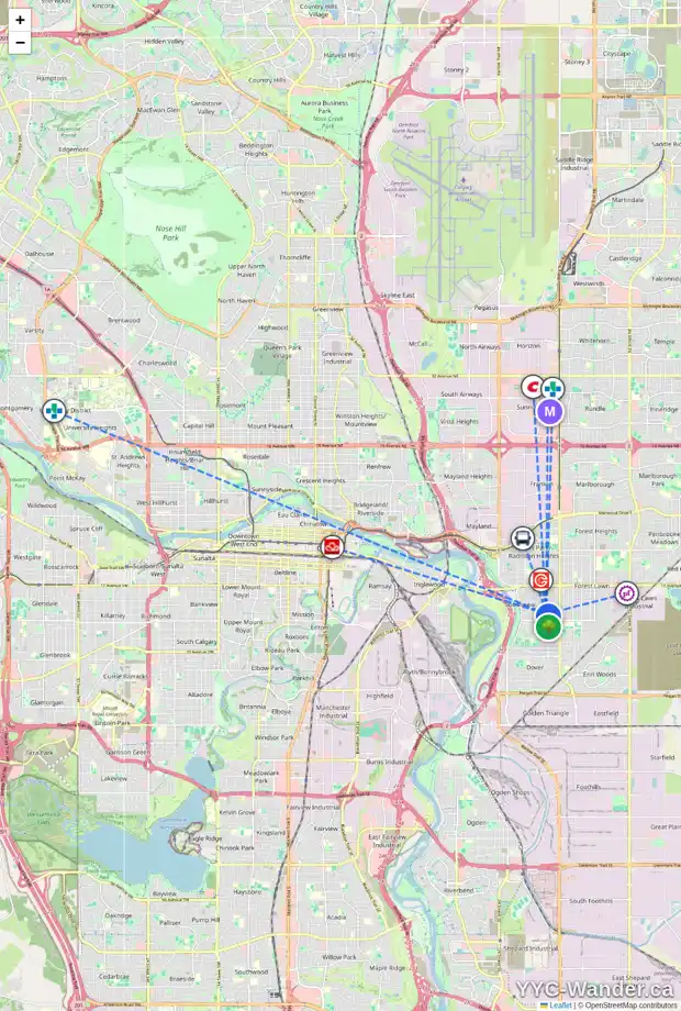 Daily accessibility map for 2436 COTTONWOOD CR SE, Calgary showing nearby schools, grocery stores, parks, LRT stations and nearby amenities