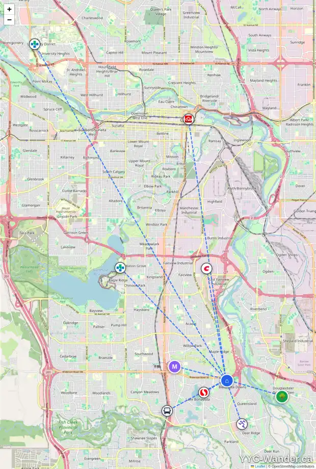 Daily accessibility map for 14 LAKE HURON PL SE, Calgary showing nearby schools, grocery stores, parks, LRT stations and nearby amenities