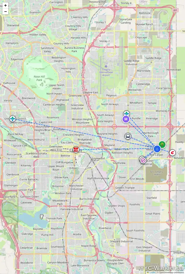 Daily accessibility map for 212 PENBROOKE WY SE, Calgary showing nearby schools, grocery stores, parks, LRT stations and nearby amenities