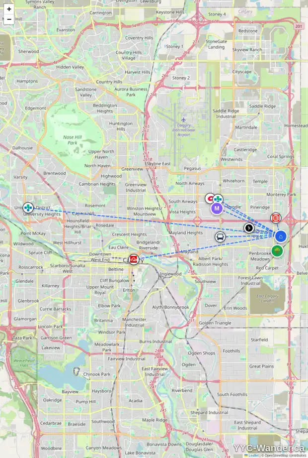 Daily accessibility map for 156 ABERGALE CL NE, Calgary showing nearby schools, grocery stores, parks, LRT stations and nearby amenities