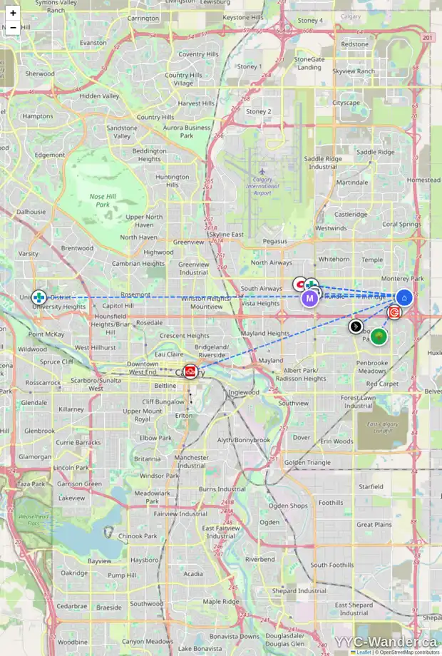 Daily accessibility map for 354 CALIFORNIA PL NE, Calgary showing nearby schools, grocery stores, parks, LRT stations and nearby amenities