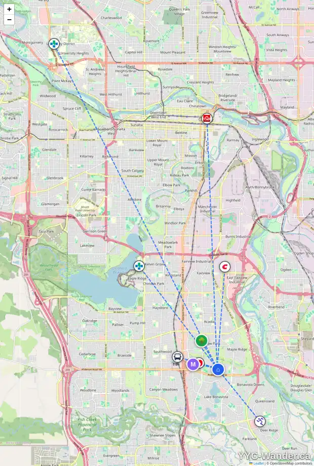 Daily accessibility map for 622 WILLINGDON BV SE, Calgary showing nearby schools, grocery stores, parks, LRT stations and nearby amenities