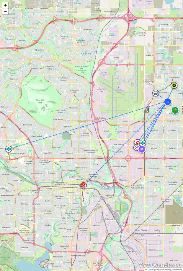 Daily accessibility map for 31 MARTINDALE CL NE, Calgary showing nearby schools, grocery stores, parks, LRT stations and nearby amenities
