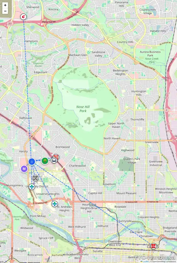 Daily accessibility map for 12 VARDANA PL NW, Calgary showing nearby schools, grocery stores, parks, LRT stations and nearby amenities