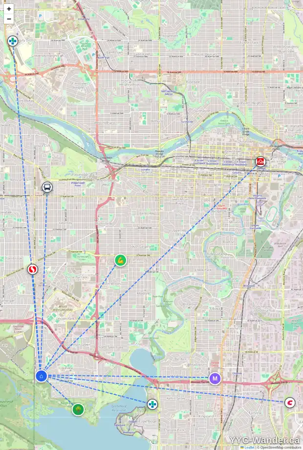 Daily accessibility map for 6503 LAW DR SW, Calgary showing nearby schools, grocery stores, parks, LRT stations and nearby amenities