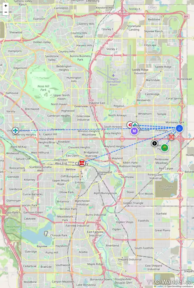 Daily accessibility map for 84 DEL RAY CL NE, Calgary showing nearby schools, grocery stores, parks, LRT stations and nearby amenities