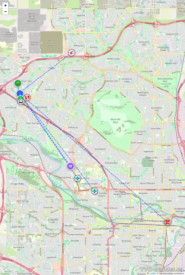 Daily accessibility map for 233 ARBOUR GROVE CL NW, Calgary showing nearby schools, grocery stores, parks, LRT stations and nearby amenities