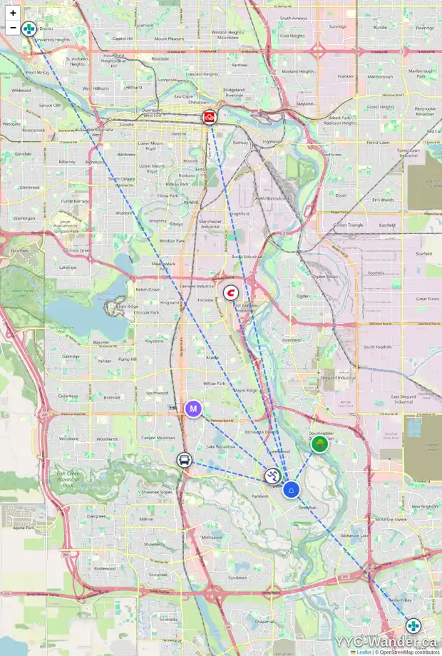 Daily accessibility map for 31 DEERMONT RD SE, Calgary showing nearby schools, grocery stores, parks, LRT stations and nearby amenities
