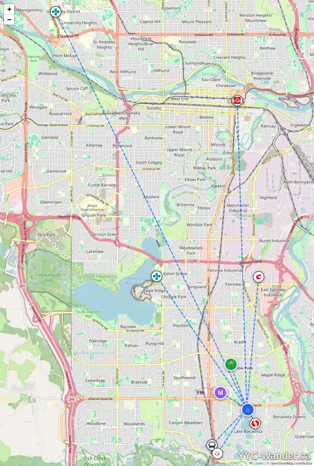 Daily accessibility map for 40 LAKE LINNET CL SE, Calgary showing nearby schools, grocery stores, parks, LRT stations and nearby amenities