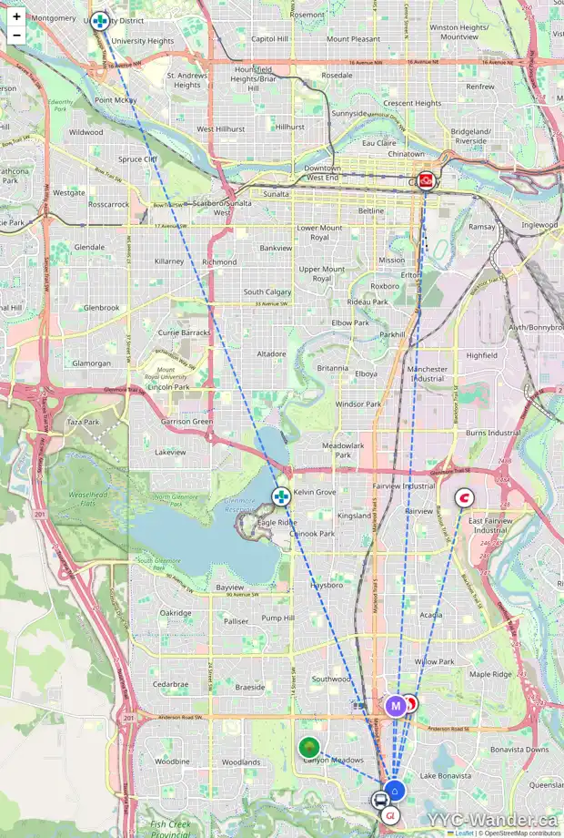 Daily accessibility map for 223 LAKE WOOD PL SE, Calgary showing nearby schools, grocery stores, parks, LRT stations and nearby amenities