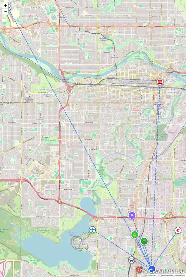 Daily accessibility map for 314 ASHLEY CR SE, Calgary showing nearby schools, grocery stores, parks, LRT stations and nearby amenities