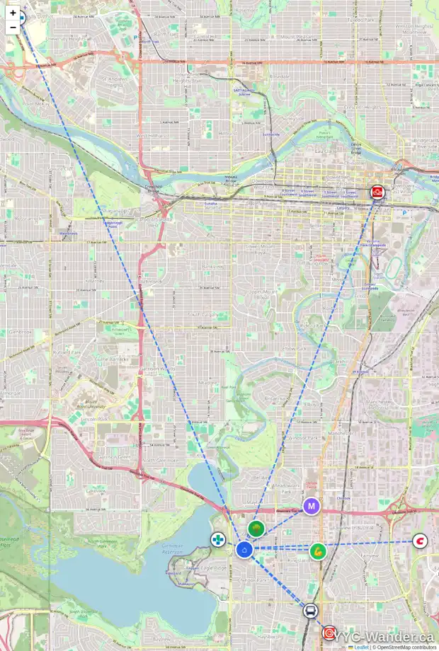 Daily accessibility map for 1308 KERWOOD CR SW, Calgary showing nearby schools, grocery stores, parks, LRT stations and nearby amenities