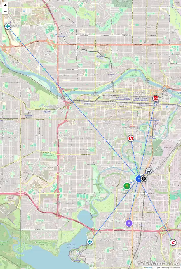 Daily accessibility map for 4315 STANLEY DR SW, Calgary showing nearby schools, grocery stores, parks, LRT stations and nearby amenities