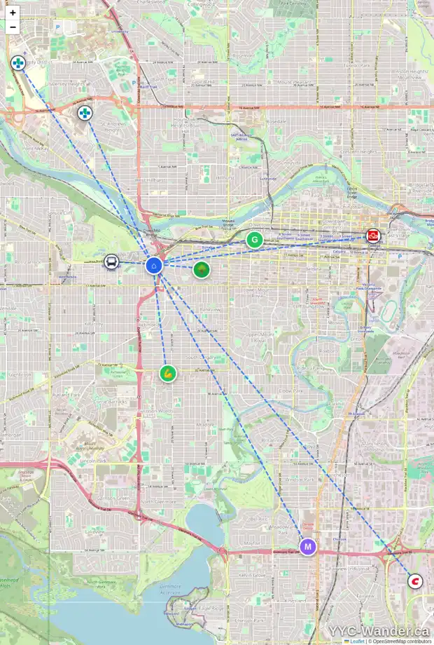 Daily accessibility map for 2311 STATE RD SW, Calgary showing nearby schools, grocery stores, parks, LRT stations and nearby amenities