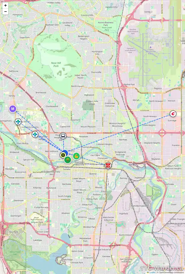 Daily accessibility map for 1779 2 AV NW, Calgary showing nearby schools, grocery stores, parks, LRT stations and nearby amenities