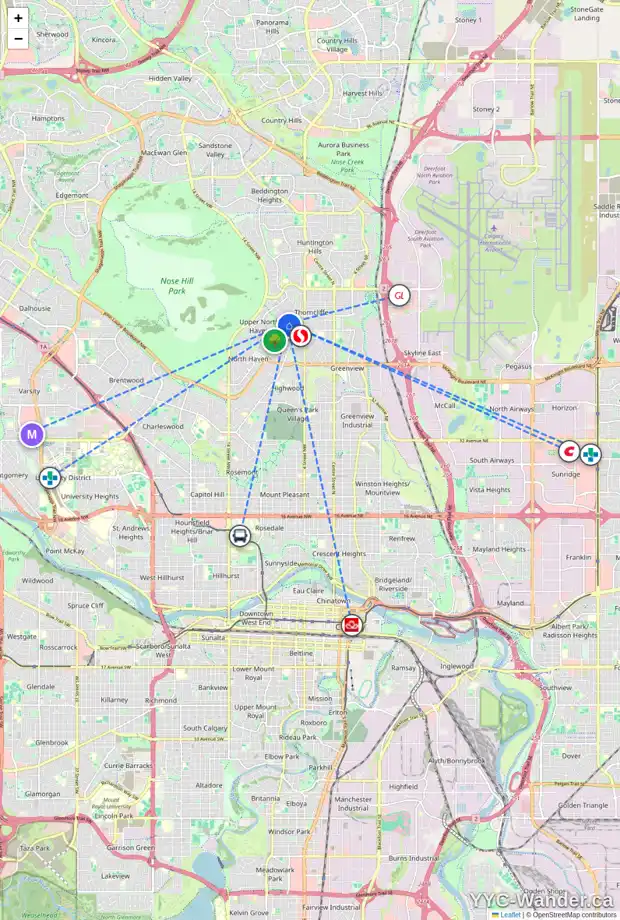 Daily accessibility map for 22 TIPTON PL NW, Calgary showing nearby schools, grocery stores, parks, LRT stations and nearby amenities