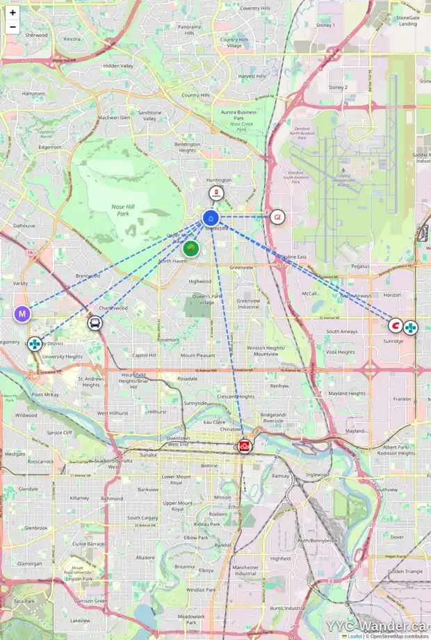 Daily accessibility map for 732 TAVENDER RD NW, Calgary showing nearby schools, grocery stores, parks, LRT stations and nearby amenities
