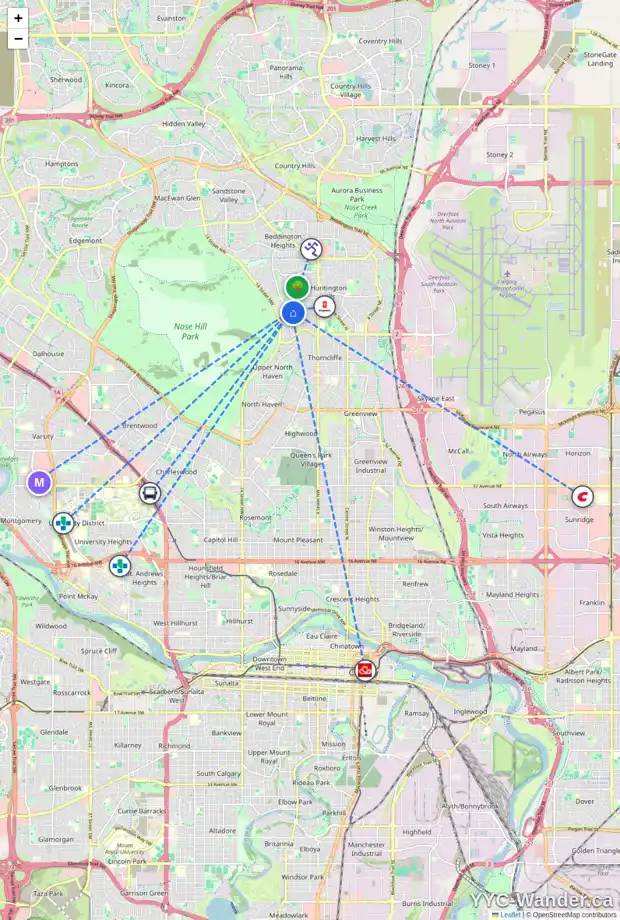 Daily accessibility map for 7124 HUNTERVIEW DR NW, Calgary showing nearby schools, grocery stores, parks, LRT stations and nearby amenities