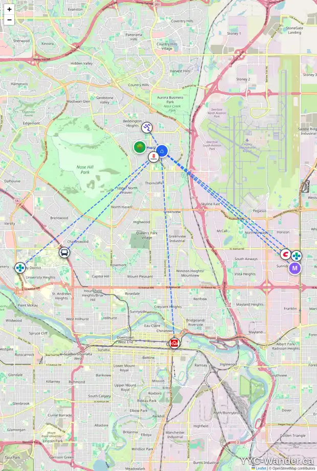 Daily accessibility map for 224 72 AV NE, Calgary showing nearby schools, grocery stores, parks, LRT stations and nearby amenities