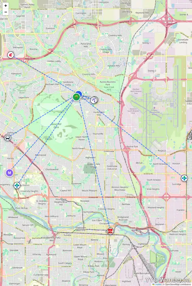 Daily accessibility map for 153 BERWICK DR NW, Calgary showing nearby schools, grocery stores, parks, LRT stations and nearby amenities