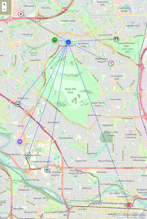 Daily accessibility map for 3 MACEWAN MEADOW RI NW, Calgary showing nearby schools, grocery stores, parks, LRT stations and nearby amenities